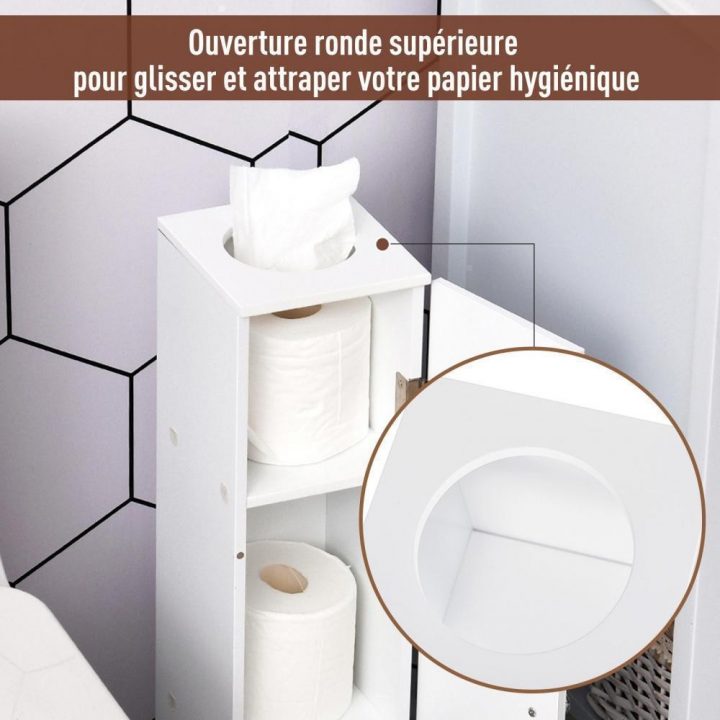 Support Papier Toilette – Porte-Papier Toilette – Armoire Pour Papier  Toilette – 3 Niveaux + Sortie Papier Mdf Blanc pour Dérouleur Papier Wc Gifi