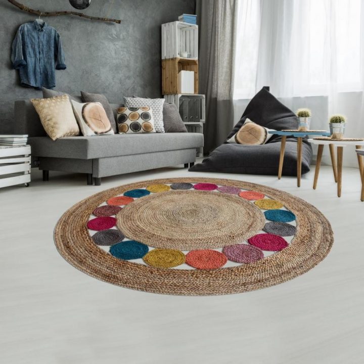 Tapis Moderne Jt Rondarond Jute Fabriqué En Europe – 200X200 Rond Cm avec Rideau De Porte Chenille Gifi