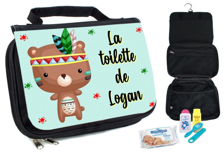 Trousse De Toilette Bébé Ourson Indien Personnalisée Avec Prénom destiné Trousse De Toilette Fille Ado Garnie