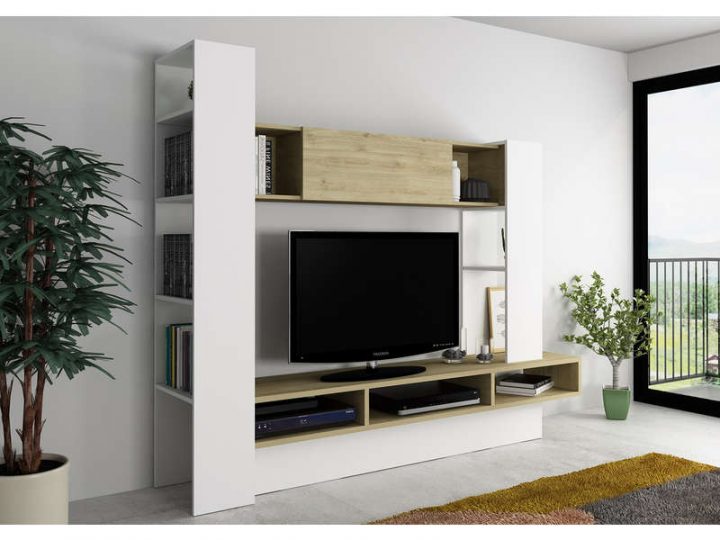 meuble tv conforama blanc et bois