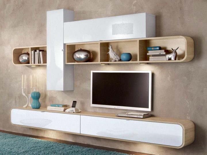 meuble télé blanc et bois