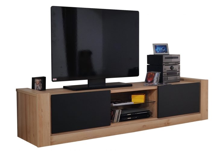 meuble tv noir et bois 180 cm