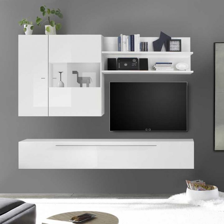 meuble tv suspendu bois et blanc