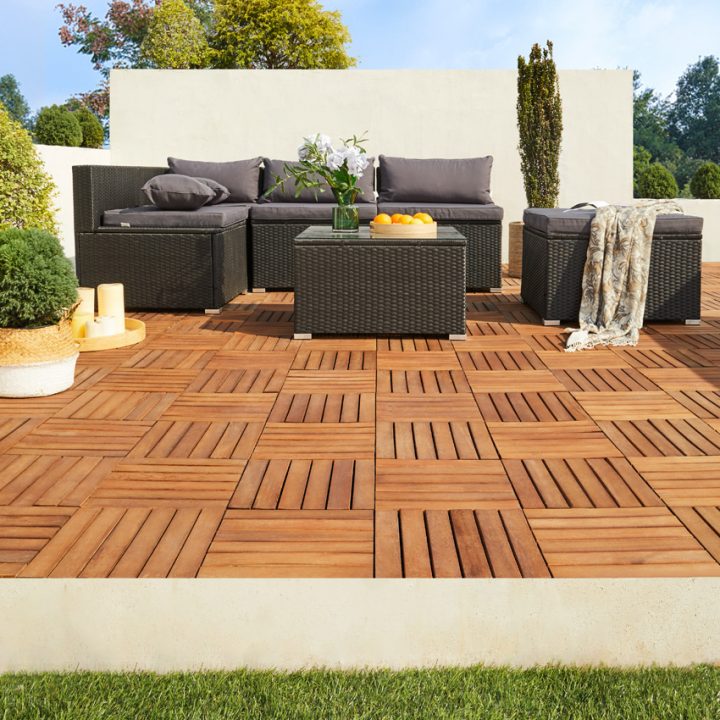 33X Dalle De Terrasse Clipsable En Bois D'Acacia 30X30 Cm à Dalle Clipsable Bois Acacia