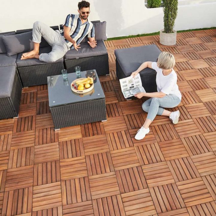 33X Dalle De Terrasse Clipsable En Bois D'Acacia 30X30 Cm intérieur Dalle Clipsable Bois Acacia