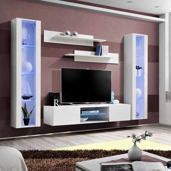 Asm Meuble Tv Mural Laqué Blanc, 2 Buffets Et 2 Étagères concernant Meuble Tv + Vitrine Conforama Asm Meuble Tv Mural Laqué Blanc, 2 Buffets Et 2 Étagères concernant Meuble Tv + Vitrine Conforama