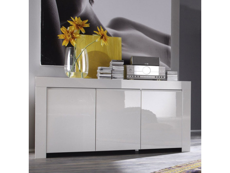 Buffet 3 Portes Laqué Blanc Brillant - Pisa - L 162 X L 50 avec Buffet Blanc Laque Conforama