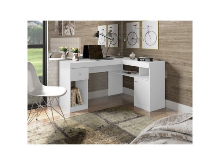 Bureau D'Angle Blanc Caisson Et Rangements – Vente De serapportantà Meubles D'Angle Conforama