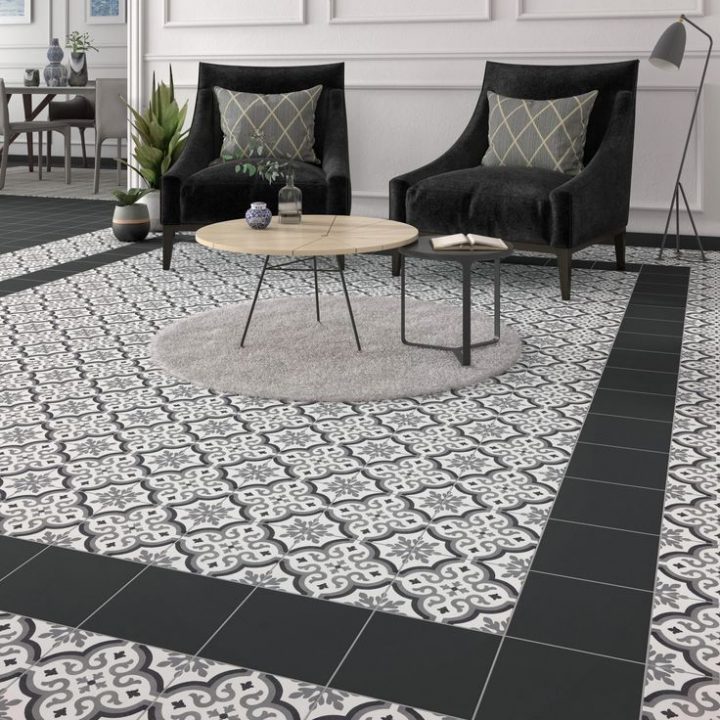 Carrelage Sol Et Mur Noir Effet Carreau De Ciment tout Carrelage Pour Escalier Intérieur Leroy Merlin