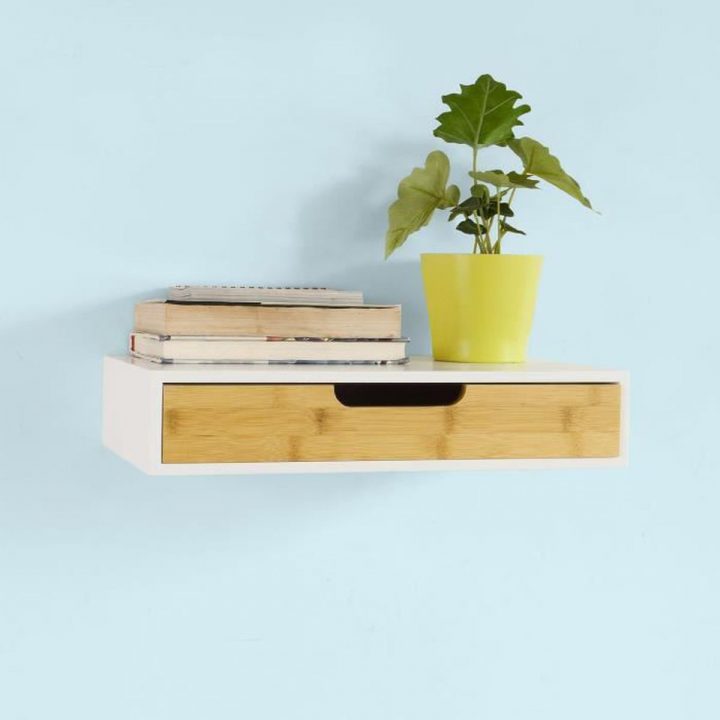 Étagère Murale Avec Tiroir En Bois Et Bambou, Armoire À encequiconcerne Etagere En Bois Castorama