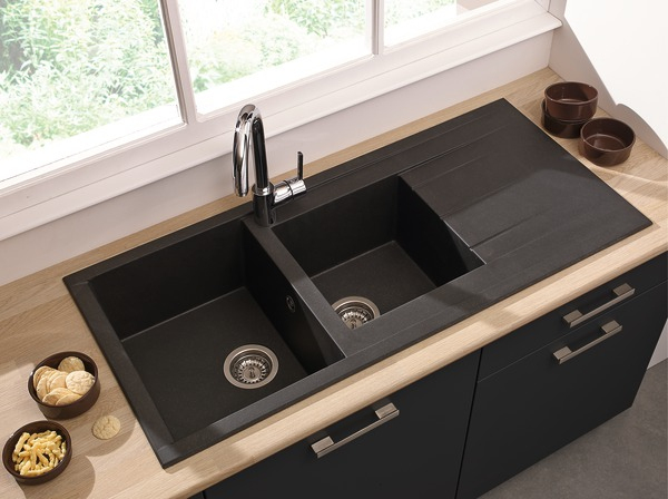 Évier À Encastrer &quot;Ising&quot; Noir En Résine 2 Cuves Dim. L serapportantà Évier 60 Cm Brico Dépôt
