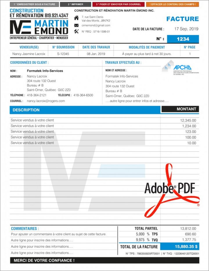 Facture – Pdf Dynamique (Interactif) – Création Et encequiconcerne Logiciel Devis Facture Paysagiste