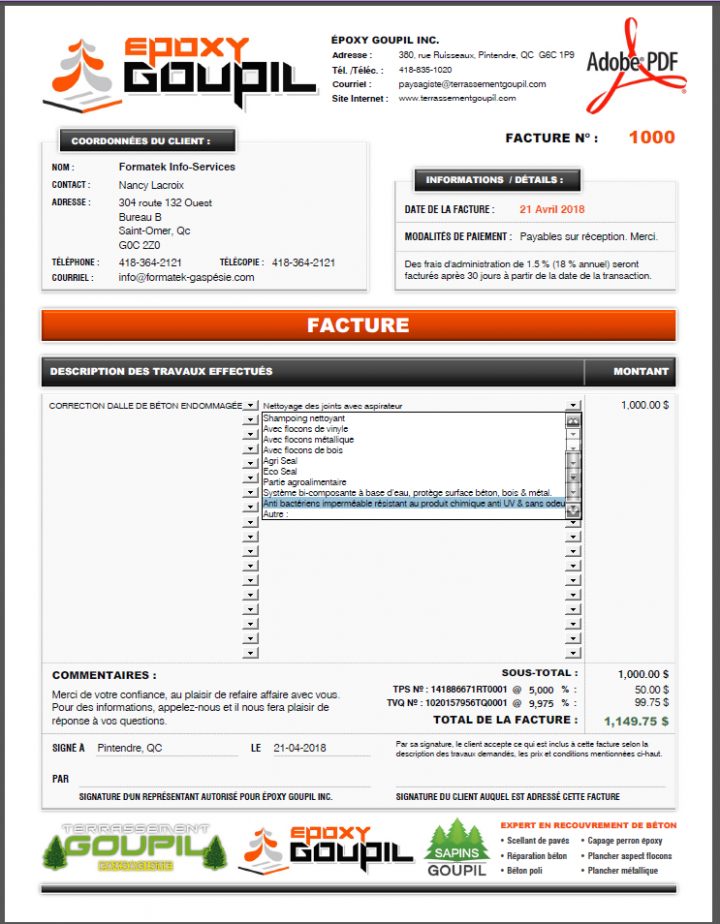 Facture – Pdf Dynamique (Interactif) – Création Et pour Logiciel Devis Facture Paysagiste Facture – Pdf Dynamique (Interactif) – Création Et pour Logiciel Devis Facture Paysagiste