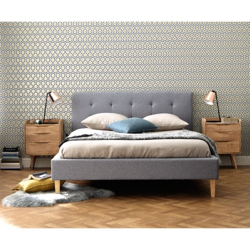 Lit Capitonné En Tissu Gris 180X200 Brent | Maisons Du Monde à Voilage Lit Baldaquin Maison Du Monde