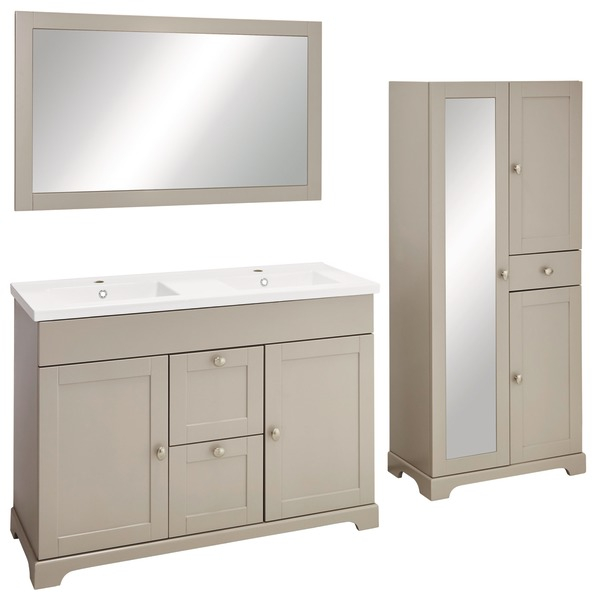 Meuble "Charme" Taupe 120 Cm + Double Plan Vasque – Brico avec Meuble De Salle De Bain Brico Depot Meuble "Charme" Taupe 120 Cm + Double Plan Vasque – Brico avec Meuble De Salle De Bain Brico Depot