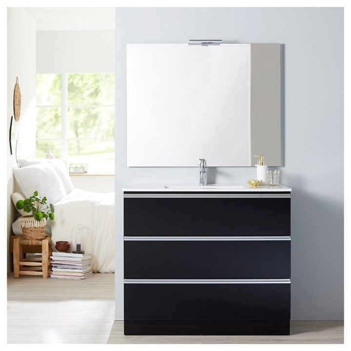 Meuble De Salle De Bain À Poser Noir 100 Cm + Miroir serapportantà Miroir Salle De Bain Bricomarché Meuble De Salle De Bain À Poser Noir 100 Cm + Miroir serapportantà Miroir Salle De Bain Bricomarché