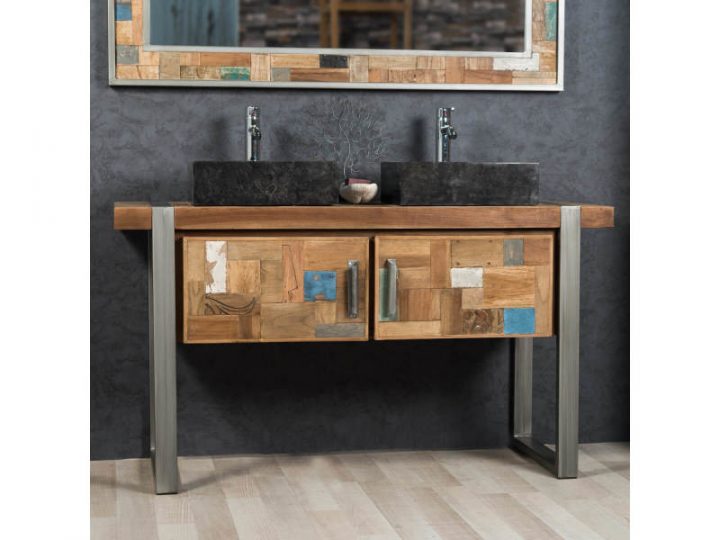 Meuble Double De Salle De Bain Factory Teck Métal 140 Cm dedans Meuble Salle De Bain Conforama Meuble Double De Salle De Bain Factory Teck Métal 140 Cm dedans Meuble Salle De Bain Conforama