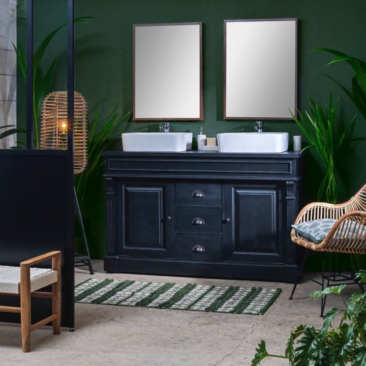 Meuble Salle De Bain Bois Massif Noir 2 Vasques, 2 Portes intérieur Meubles De Salle Bain Amazone Meuble Salle De Bain Bois Massif Noir 2 Vasques, 2 Portes intérieur Meubles De Salle Bain Amazone