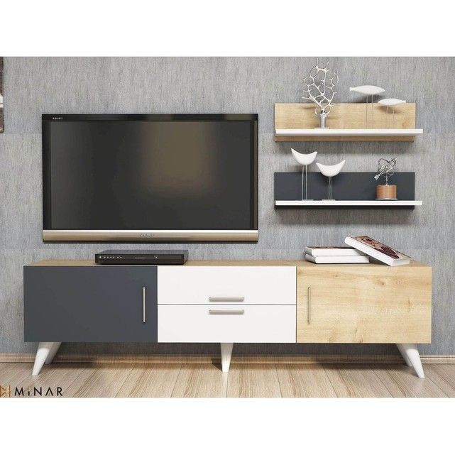 Meuble Tv Avec Étagères Only – 160 X 45 Cm Marron Minar encequiconcerne Meuble Tv La Foir Fouille