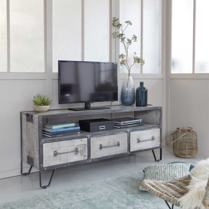 Meuble Tv Industriel : 20 Modèles Pour La Déco Du Salon avec Meuble Tv La Foir Fouille