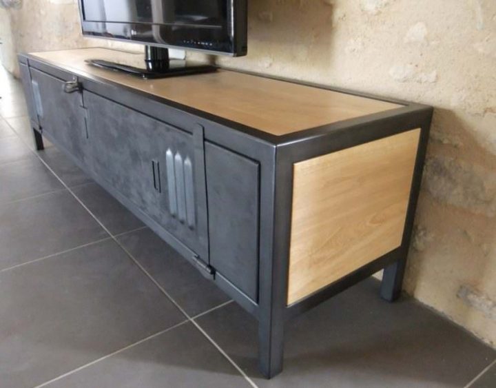 Meuble Tv Industriel Bois Acier Avec Ancienne Porte De tout Meuble Style Industriel Ikea