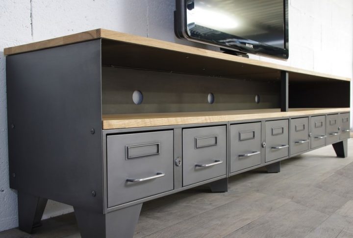 Meuble Tv Métal Industriel À Tiroirs Et Niche Pour Les concernant Meuble Style Industriel Ikea