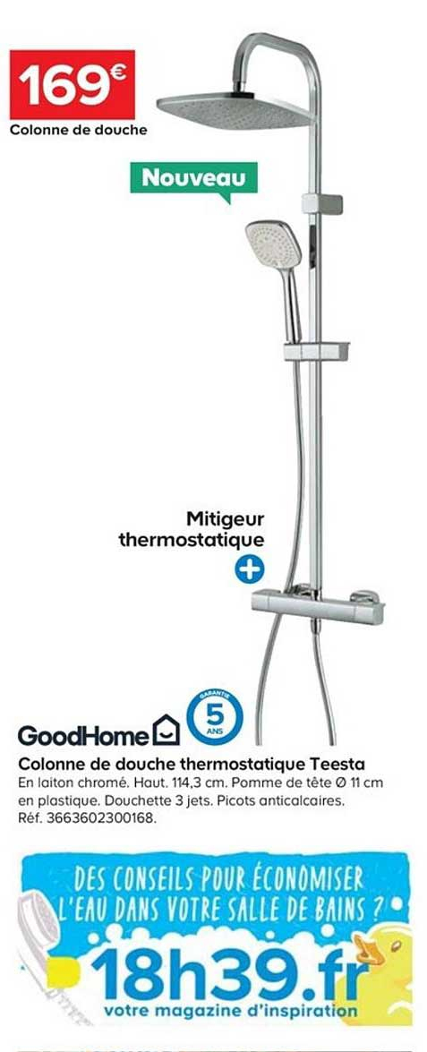 Offre Colonne De Douche Thermostatique Teesta Goodhome destiné Colonne De Douche Castorama