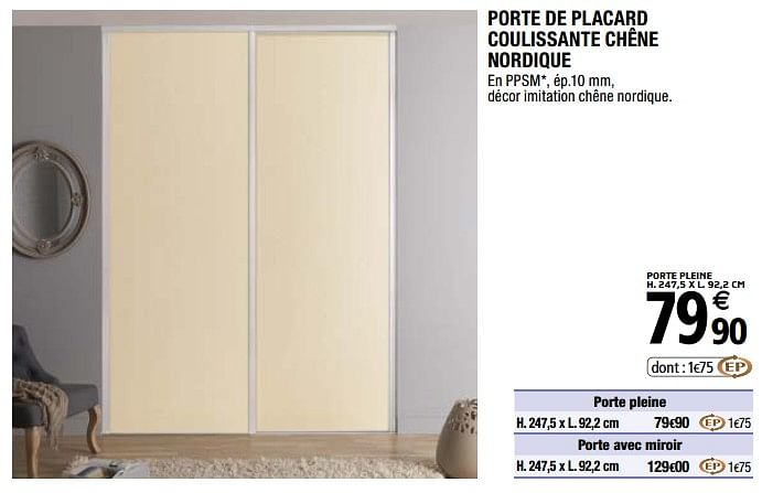 Promotion Brico Depot: Porte De Placard Coulissante Chêne pour Kit Porte Coulissante Brico Depot