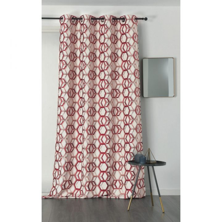 Rideau À Œillets – Motif Géométrique Rouge Et Argent intérieur Linder Rideau Occultant