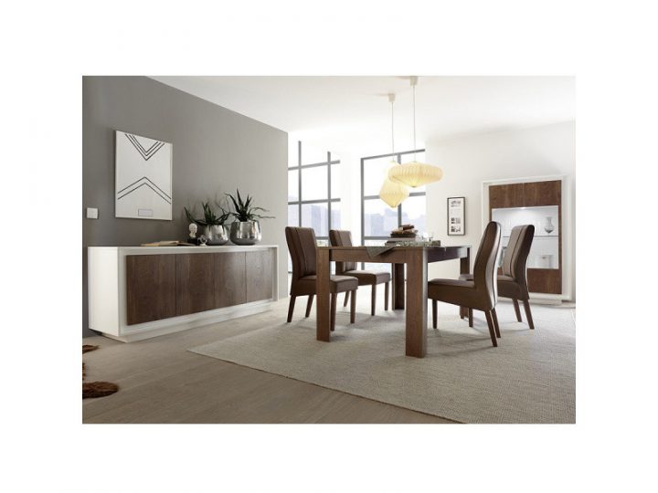 Salle À Manger Complète Blanc Laqué Mat Et Couleur Bois à Salle À Manger Complète Conforama