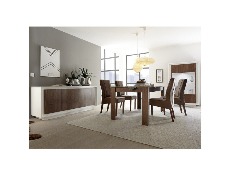 Salle À Manger Complète Blanc Laqué Mat Et Couleur Bois à Salle À Manger Complète Conforama