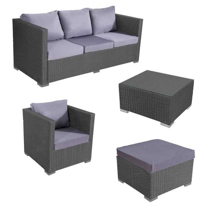Salon De Jardin Bas Résine Tressée Gris 4 Places Cargèse encequiconcerne Coussin Pour Salon De Jardin En Resine
