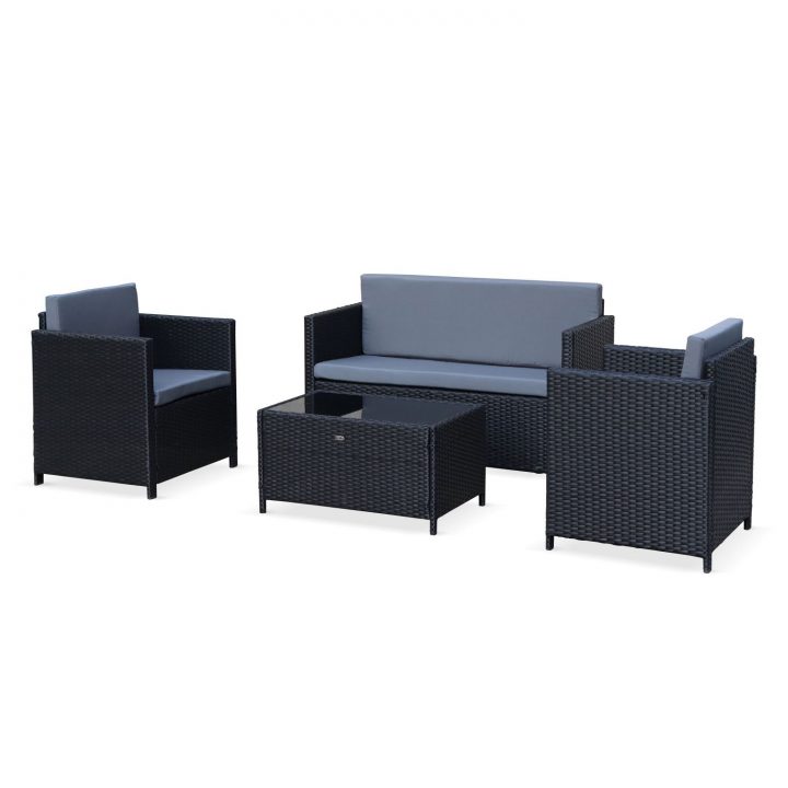 Salon De Jardin En Résine Tressée – Perugia – Noir concernant Coussin Pour Salon De Jardin En Resine