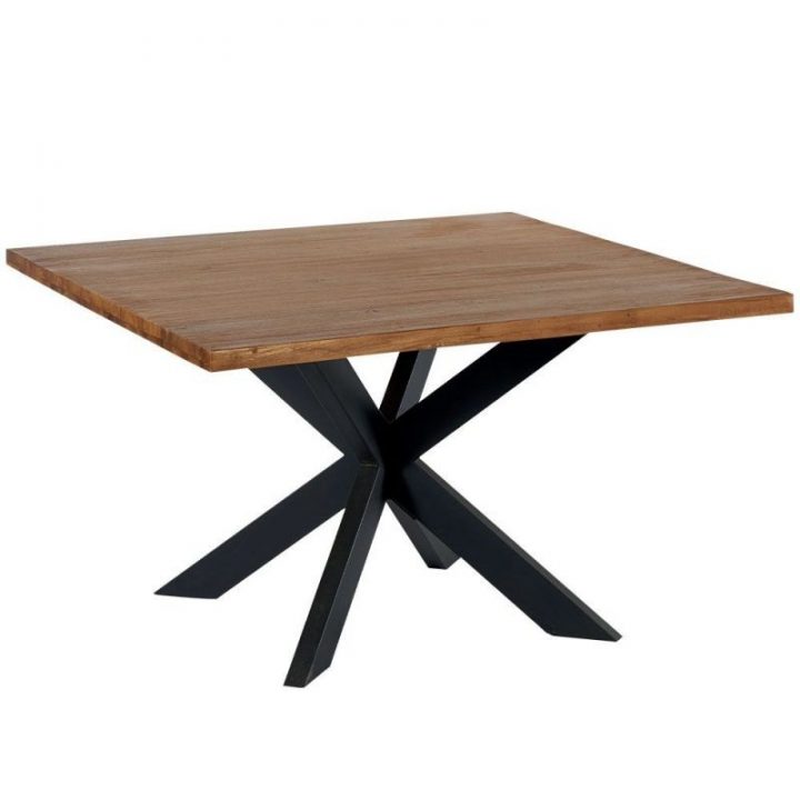 Table Repas Carrée Avec Pied Étoile En Métal Noir, Plateau intérieur Table Carrée Avec Pied Central Table Repas Carrée Avec Pied Étoile En Métal Noir, Plateau intérieur Table Carrée Avec Pied Central