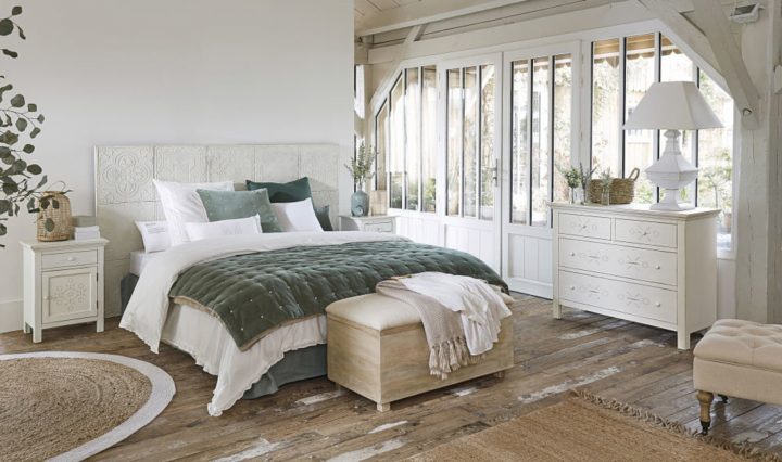 Tête De Lit 200 En Pin Massif Motifs Mosaïques Blanches tout Voilage Lit Baldaquin Maison Du Monde