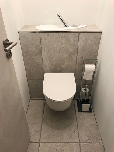 Wc Suspendu Geberit Avec Lave-Mains Design Intégré | Wici intérieur Wc Suspendu Avec Lave Main