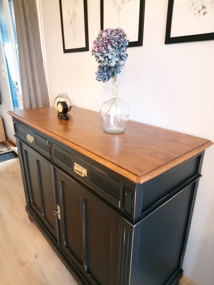buffet meuble relooké noir et bois