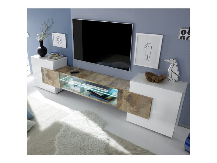 meuble tv bois et blanc laqué