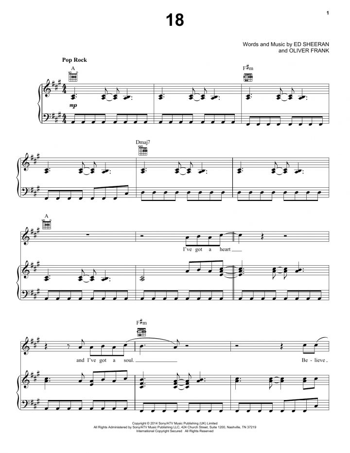 18 Sheet Music By One Direction (Piano, Vocal & Guitar avec Installer Mebegener