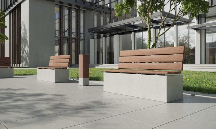 Banc En Béton Avec Dossier En Bois Kebony | Co33 Meubles encequiconcerne Bricomarche Tasseau 27 44