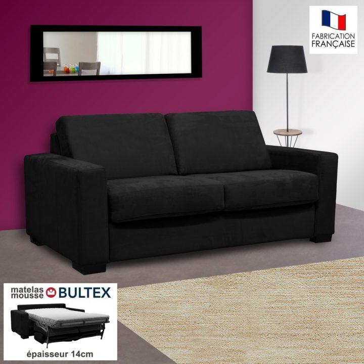 Canapé 2 Places Convertible Bultex Microfibre Noir destiné Canape Belhome Canapé 2 Places Convertible Bultex Microfibre Noir destiné Canape Belhome