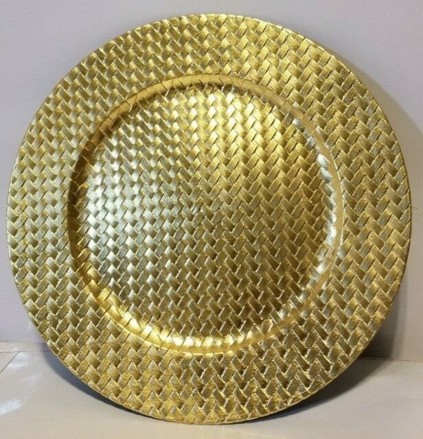 Charger Plate Florentine Metallic Gold Leaf Bamboo 13" By tout Home Essential Tringles A Rideaux Plates