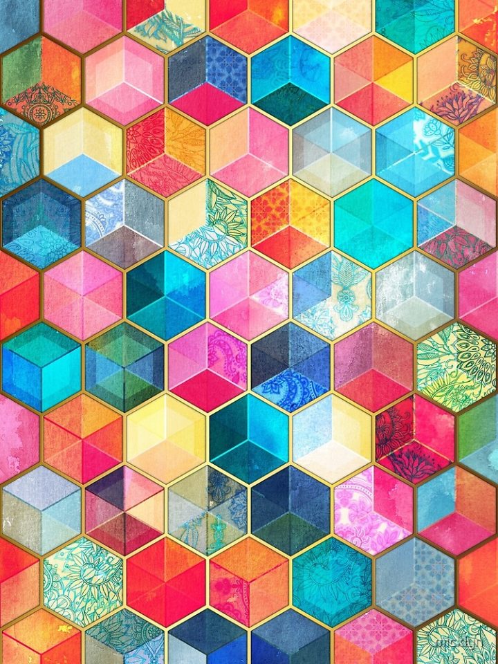 "Crystal Bohemian Honeycomb Cubes – Colorful Hexagon intérieur Rideau Motif Cube 3D