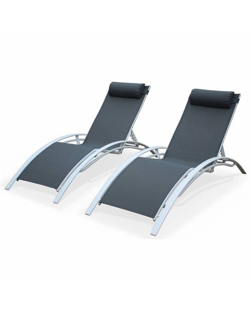 Duo De Bains De Soleil Aluminium – Louisa Gris Blanc pour Toile Transat Louisa Duo De Bains De Soleil Aluminium – Louisa Gris Blanc pour Toile Transat Louisa