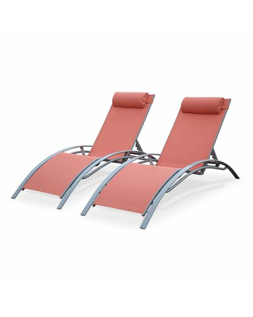 Duo De Bains De Soleil Aluminium – Louisa Pêche – Transats dedans Toile Transat Louisa Duo De Bains De Soleil Aluminium – Louisa Pêche – Transats dedans Toile Transat Louisa