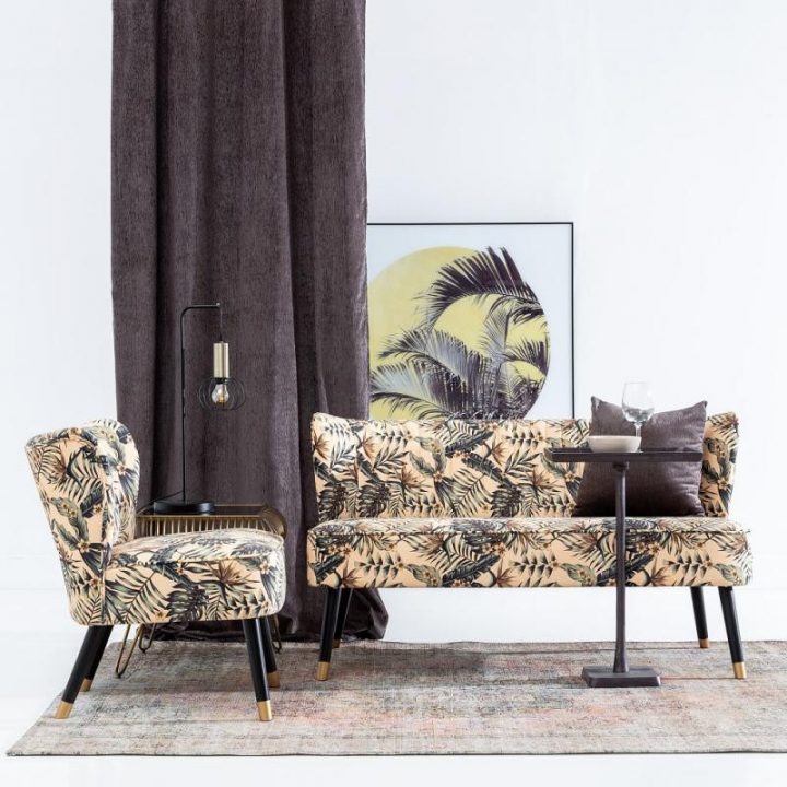 Fauteuil Beige Avec Feuilles Velours/Bois Tsami – Univers encequiconcerne Voilage Beige Avec Feulle