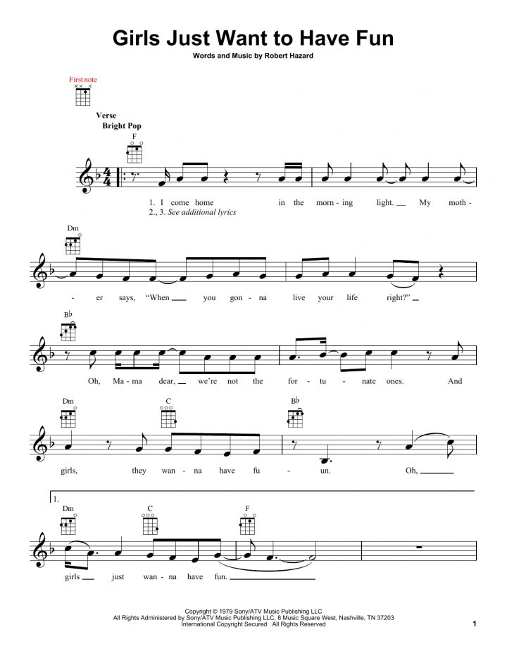 Girls Just Want To Have Fun Sheet Music By Cyndi Lauper intérieur Installer Mebegener