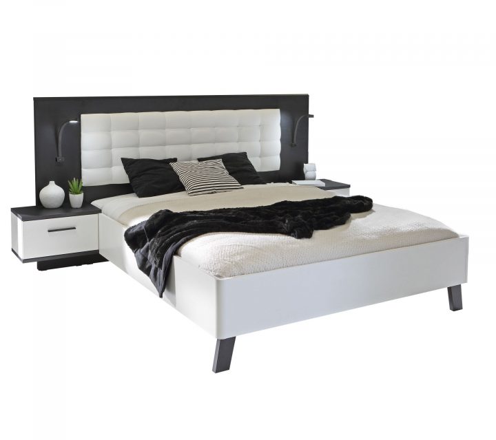 Lit 160X200Cm Chevets Intégrés Ricciano Blanc Et Noir encequiconcerne Imagr Lit Ricciano