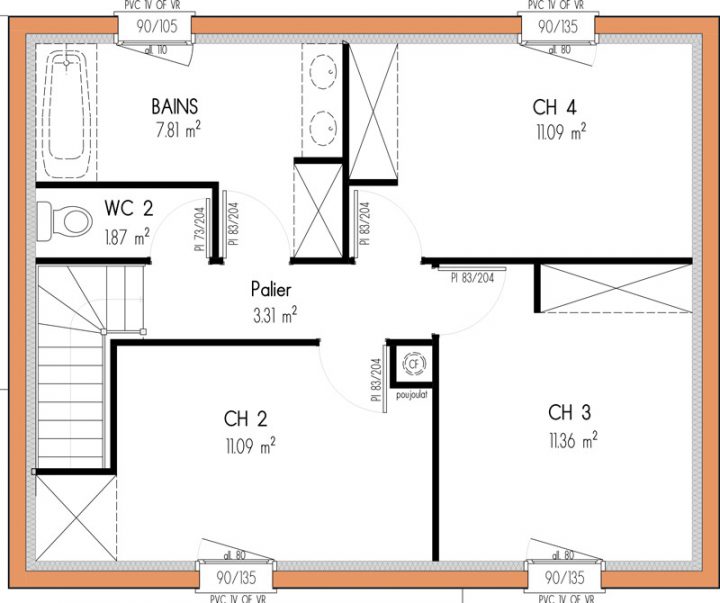 plan maison etage 4 chambres