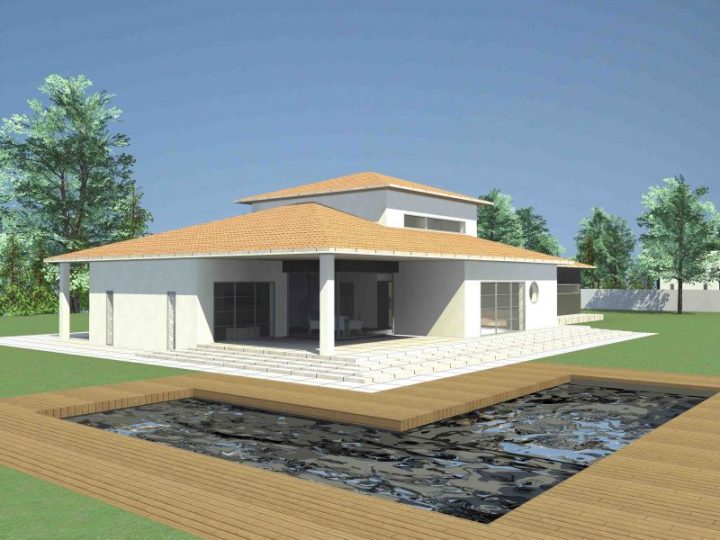 Maison Etage Toit 4 Pentes avec Plan Maison Contemporaine Toit En Pente Douce